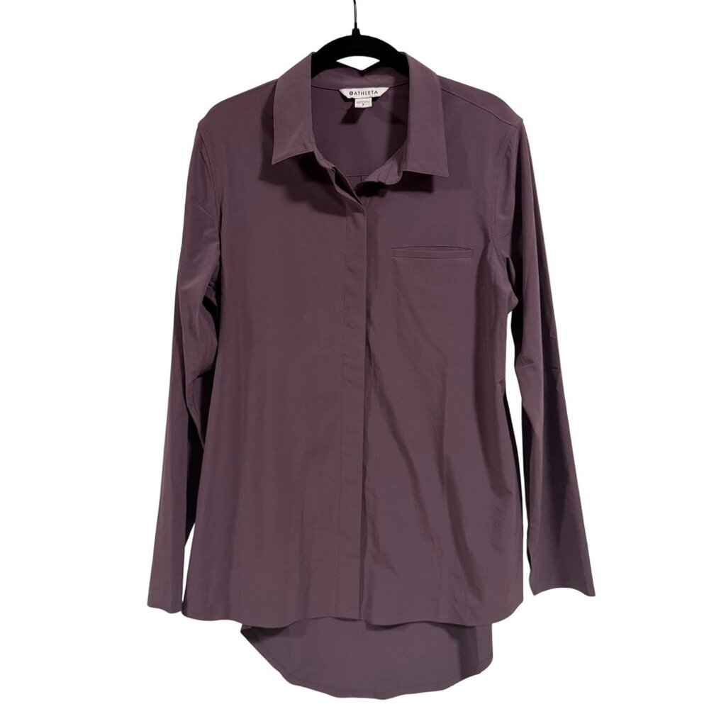 Athleta Urbanite 2.0 High-Low Button-Up Top Dark Sky Violet Size S‎